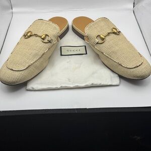 Gucci Princetown Rafael Horsebit Mule Neutral Straw and Snake Trim 7 UK/7.5 US